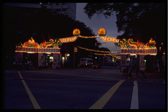 <strong>Photograph of Deepavali light-up at Serangoon Road</strong><br>
15 April 1991<br>
Ministry of Information and the Arts Collection<br>
Courtesy of National Archives of Singapore<br>